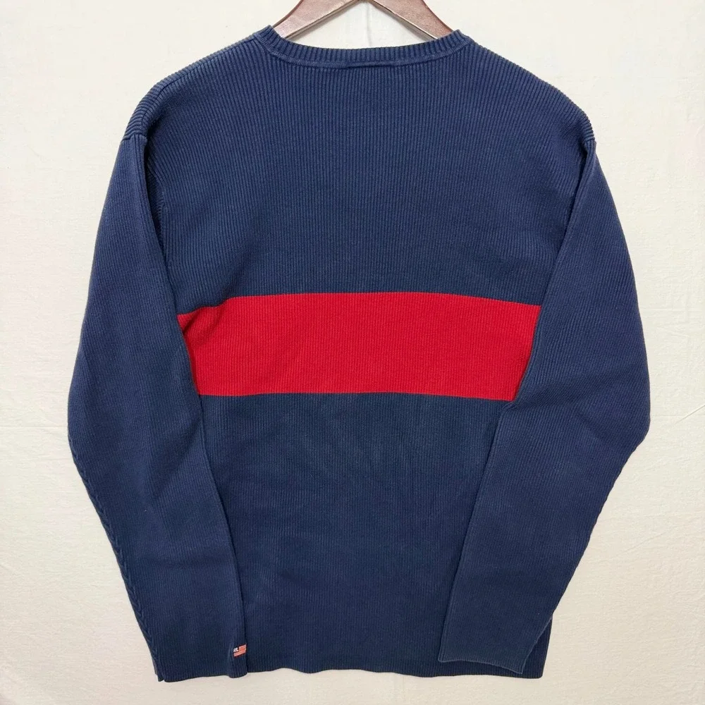 Polo Jeans Co Ralph Lauren Sweater Mens‎ L Blue Red Excellent Ribbed Cotton